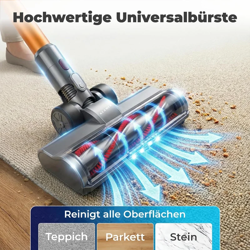Akkustaubsauger 460 Watt | Kabelloser 2-in-1 Staubsauger mit bis zu 60 Minuten Laufzeit