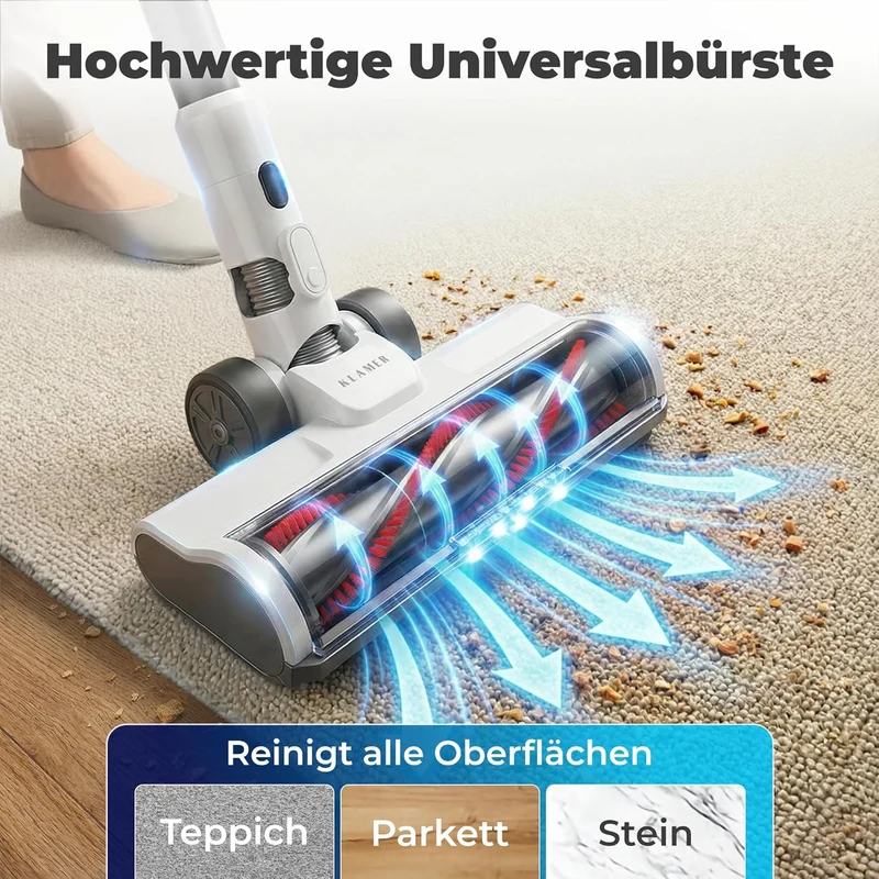 Akkustaubsauger 460 Watt | Kabelloser 2-in-1 Staubsauger mit bis zu 60 Minuten Laufzeit