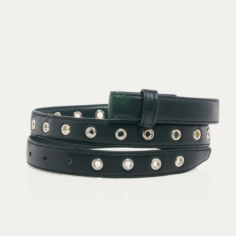 Claris Virot Ceinture Baby Sans Boucle avec Oeillets Cuir Nappa Noir