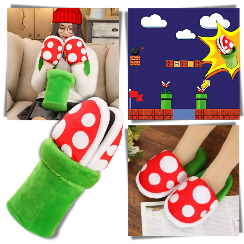 Pantoufles plante piranha de Mario en peluche