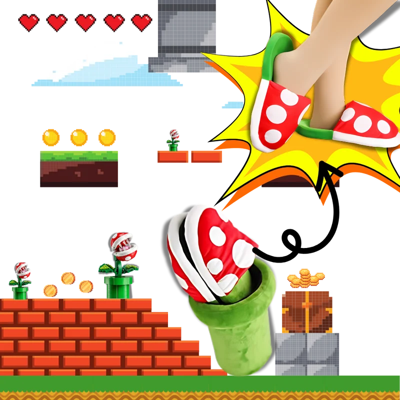 Pantoufles plante piranha de Mario en peluche
