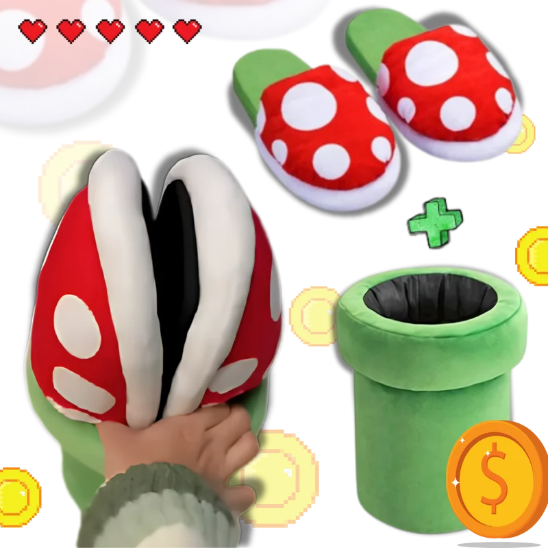 Pantoufles plante piranha de Mario en peluche