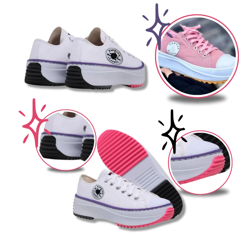 Sneakers anti-dérapantes en toile confortablement surélevées
