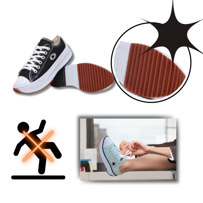 Sneakers anti-dérapantes en toile confortablement surélevées