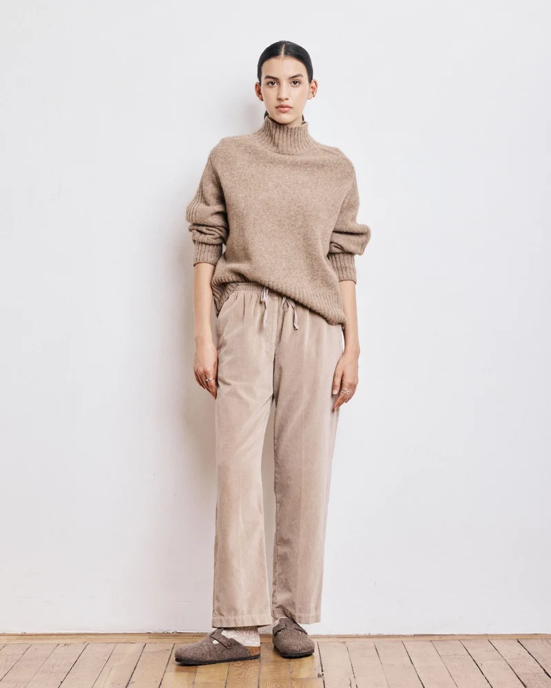 Hartford Pantalon Peyo en Velours Lisse Beige