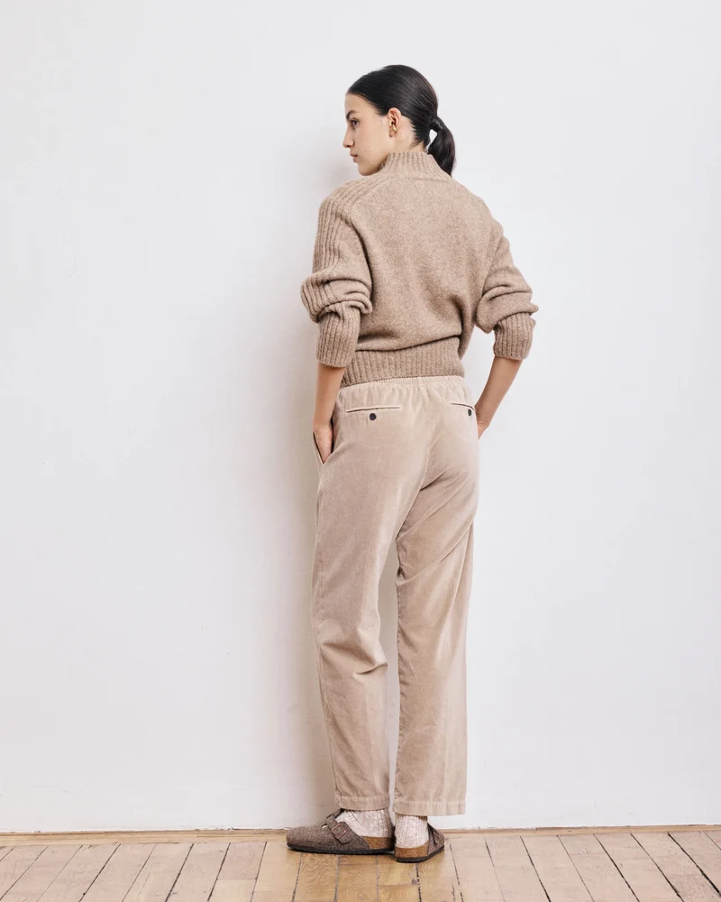 Hartford Pantalon Peyo en Velours Lisse Beige