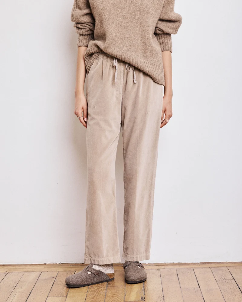 Hartford Pantalon Peyo en Velours Lisse Beige