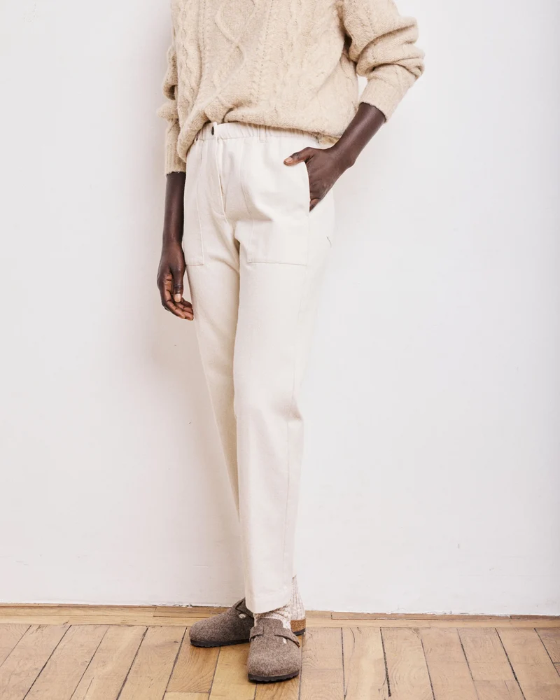Hartford Pantalon Paisible en Coton Brossé Ecru