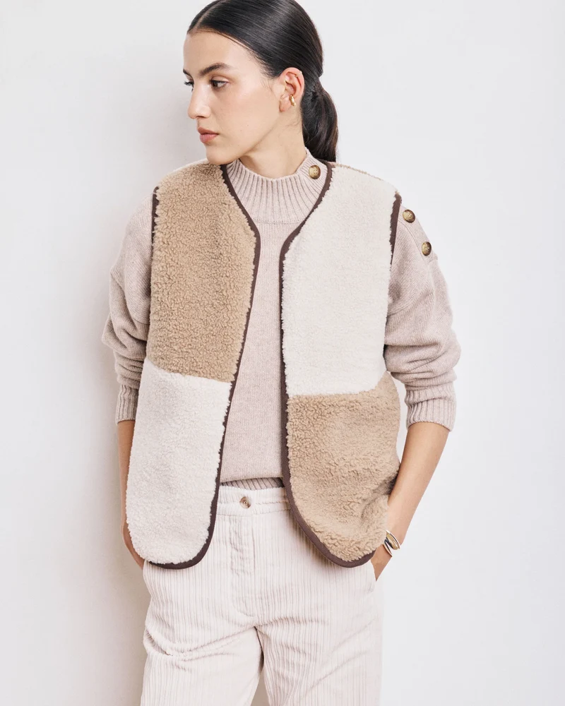 Hartford Gilet Veepie en Patchwork Beige Ecru