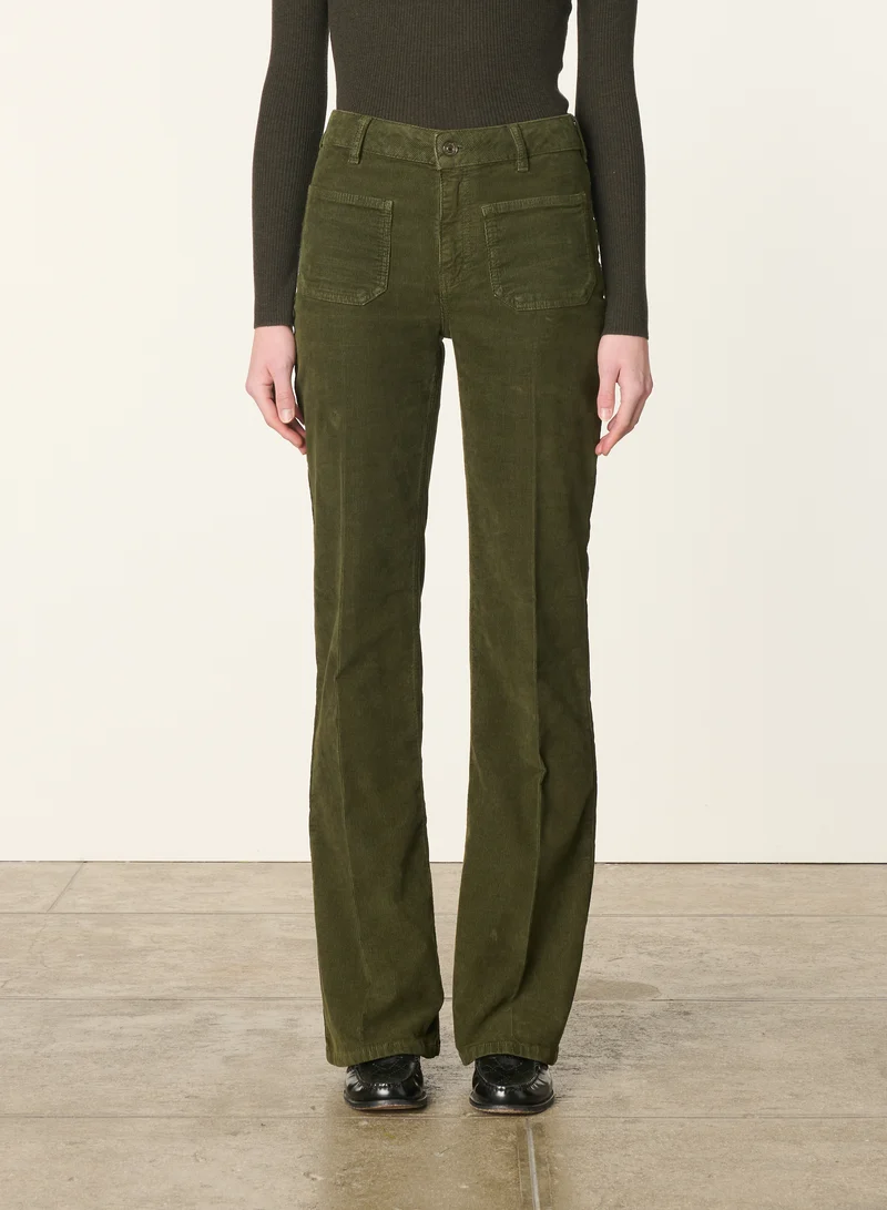 Vanessa bruno Pantalon Dompay Flare en Velours Vert Fonce