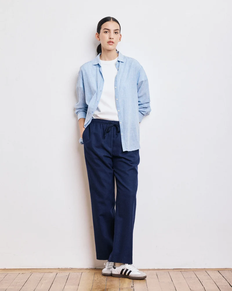 Hartford Pantalon Peyo en Flanelle de Laine Bleu Marine