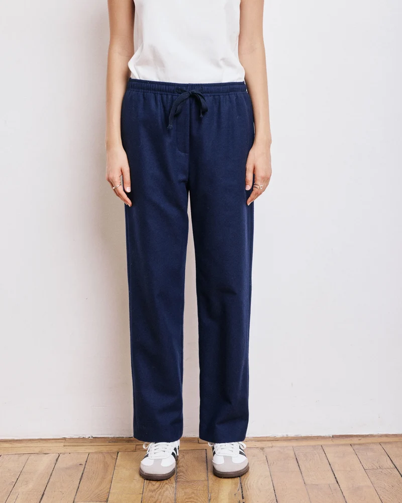Hartford Pantalon Peyo en Flanelle de Laine Bleu Marine