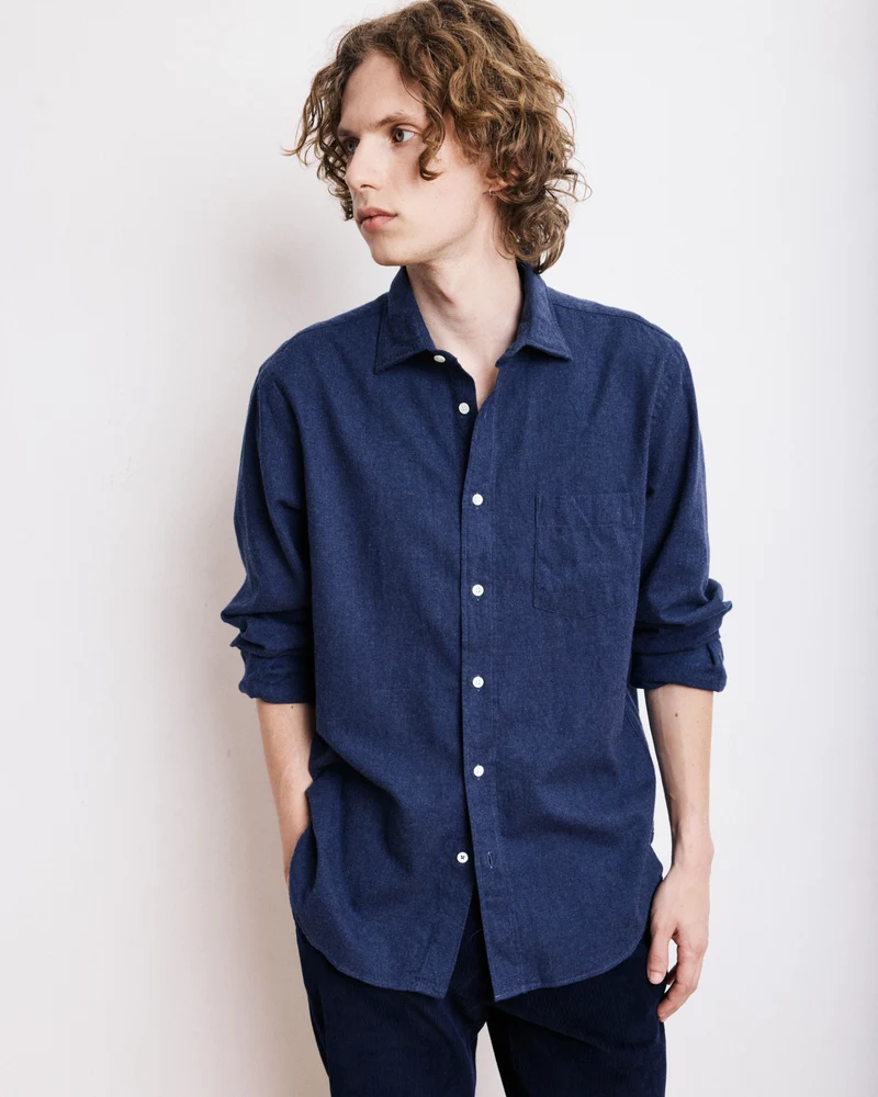 Hartord Chemise Paul en Flanelle de Coton Bleu Marine