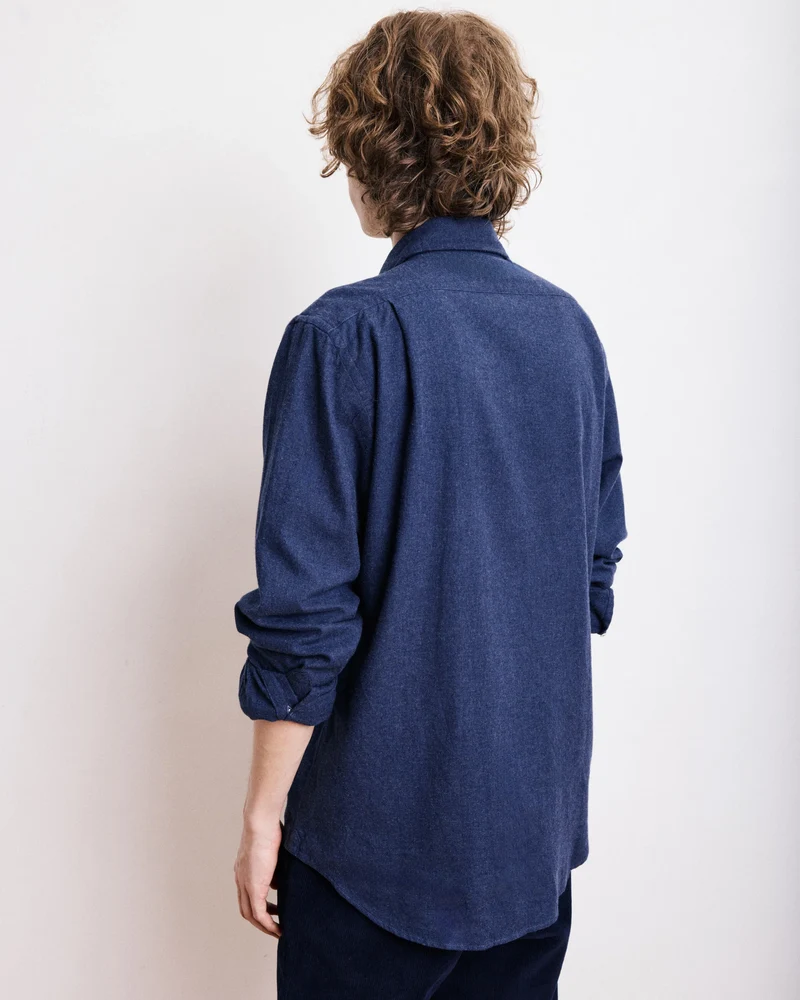 Hartord Chemise Paul en Flanelle de Coton Bleu Marine