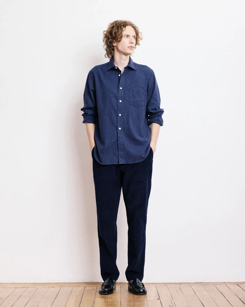Hartord Chemise Paul en Flanelle de Coton Bleu Marine