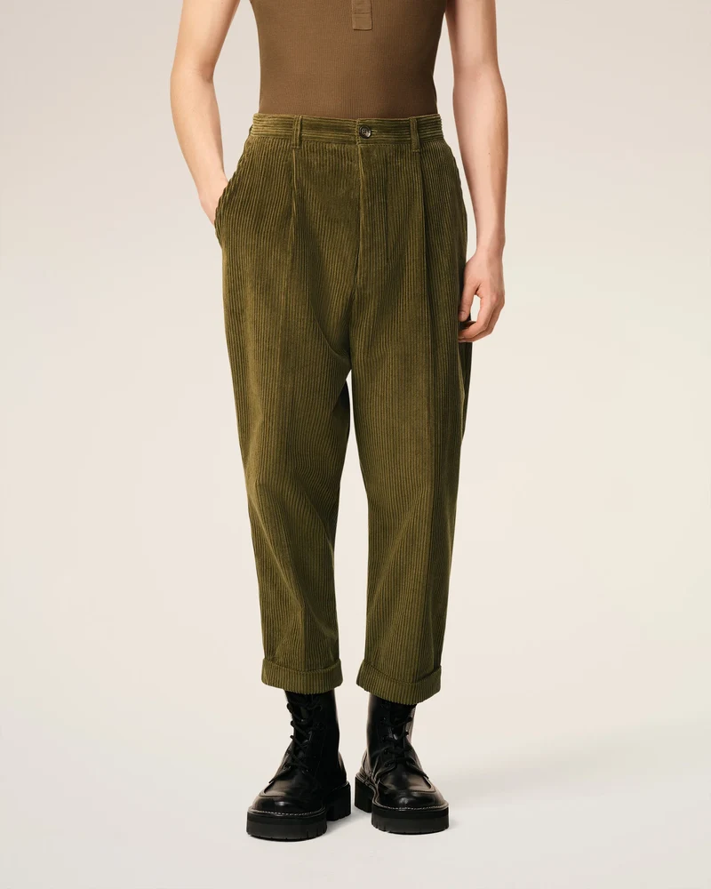 AMI Pantalon Carotte Oversize en Velours Bronze