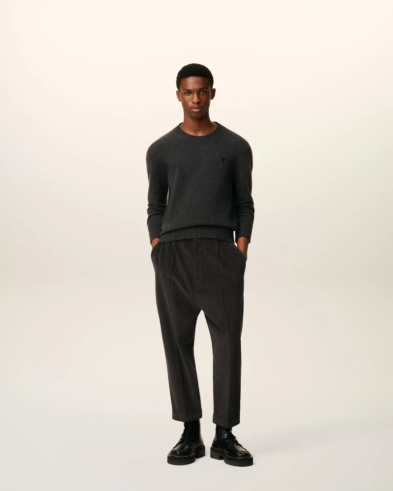 AMI Pantalon Carotte Oversize en Velours Anthracite