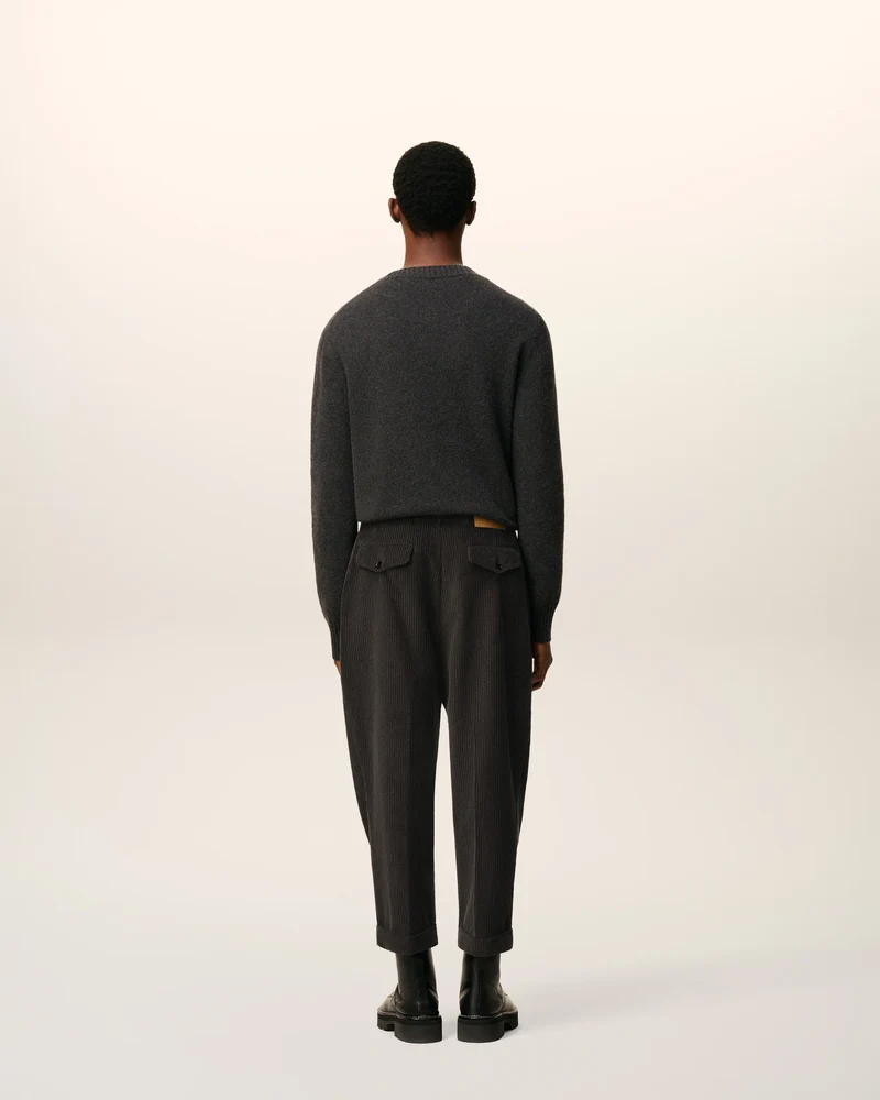 AMI Pantalon Carotte Oversize en Velours Anthracite