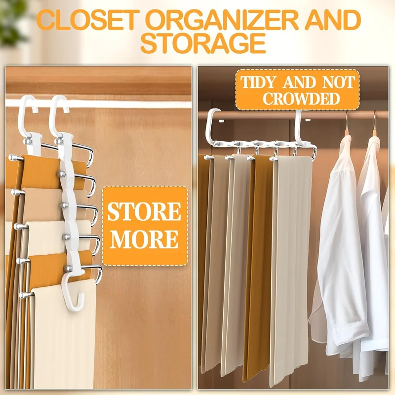 Faltbarer Hosenbügel 5-stöckig | Platzsparender Kleiderschrank-Organizer | Rutschfester Mehrfachbügel