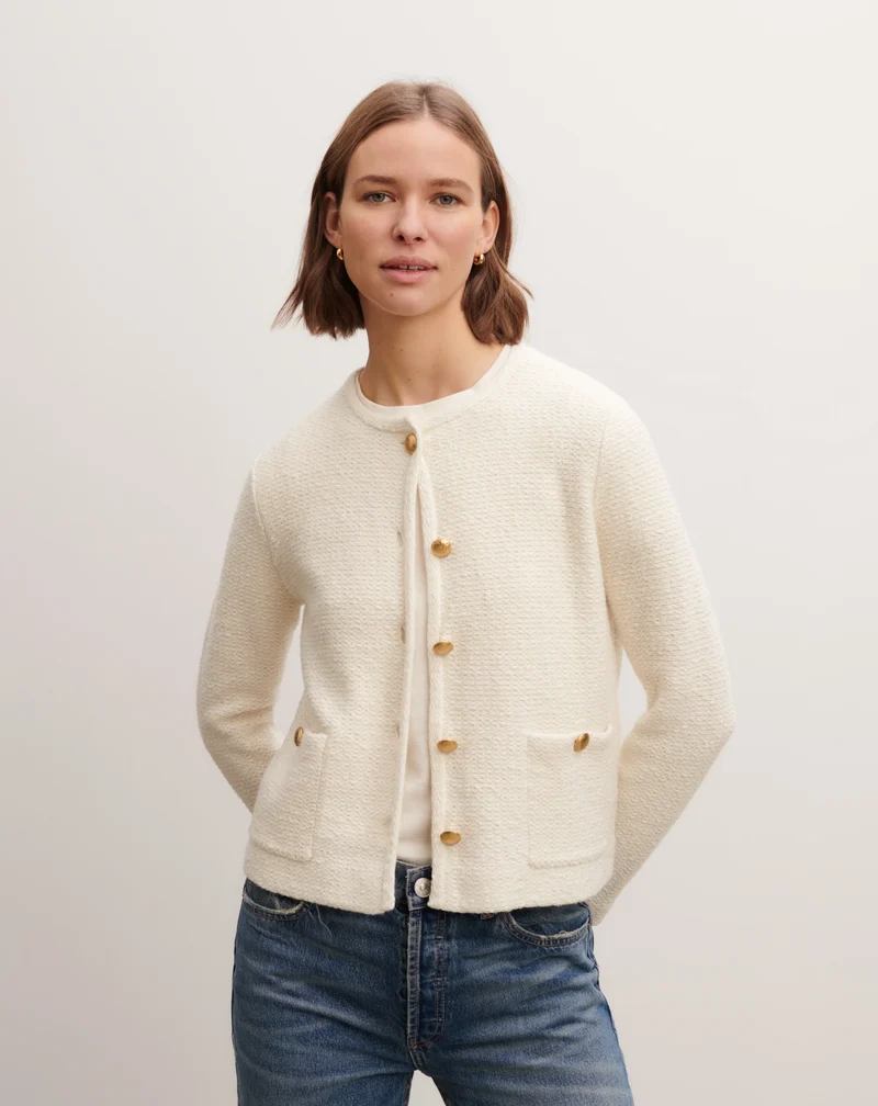 Eric Bompard Veste en Jacquard en Laine Cachemire Naturel