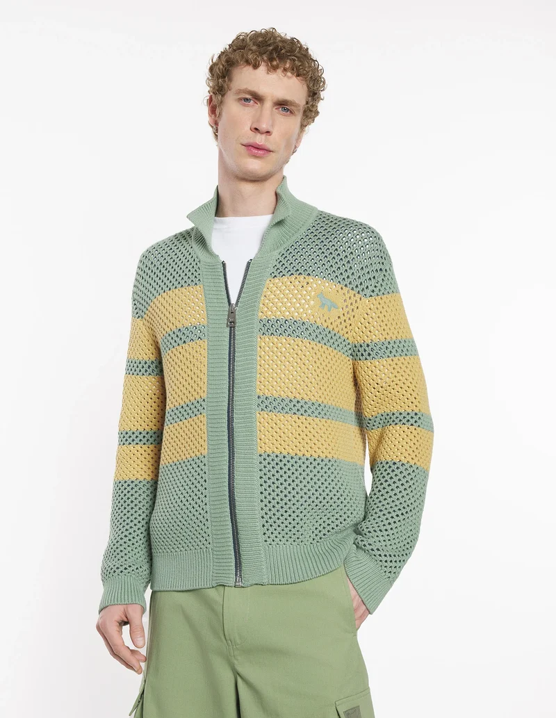 Maison Kitsuné Blouson Striped Mesh Vert de Gris