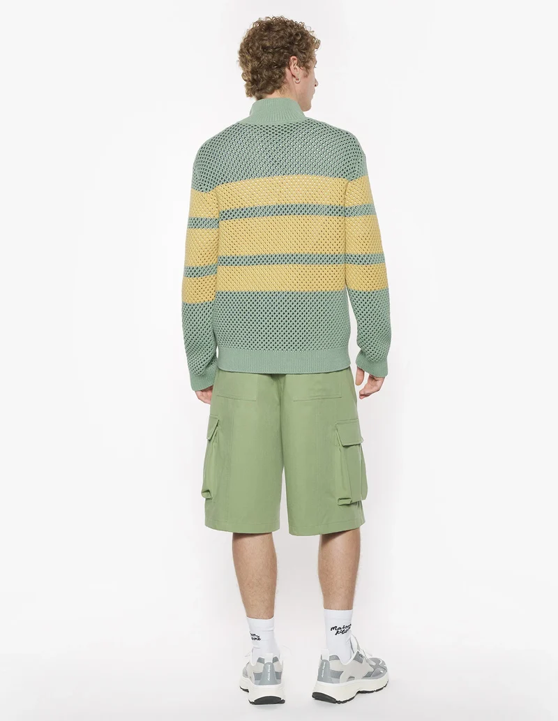Maison Kitsuné Blouson Striped Mesh Vert de Gris
