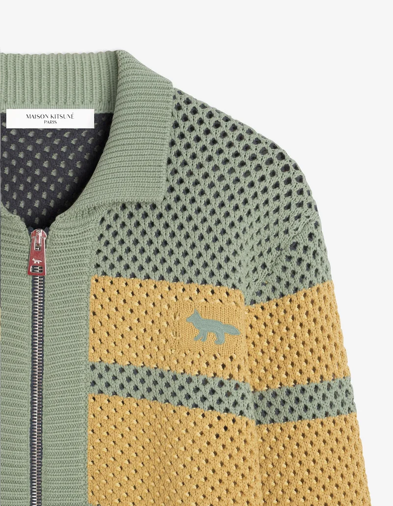Maison Kitsuné Blouson Striped Mesh Vert de Gris