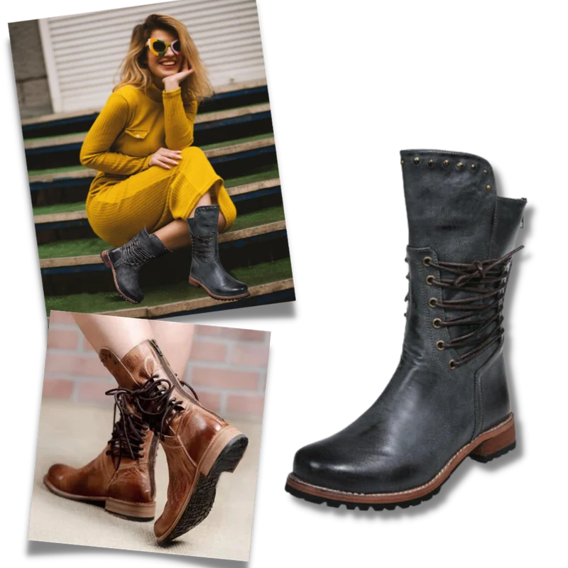 Bottines vintage en cuir PU