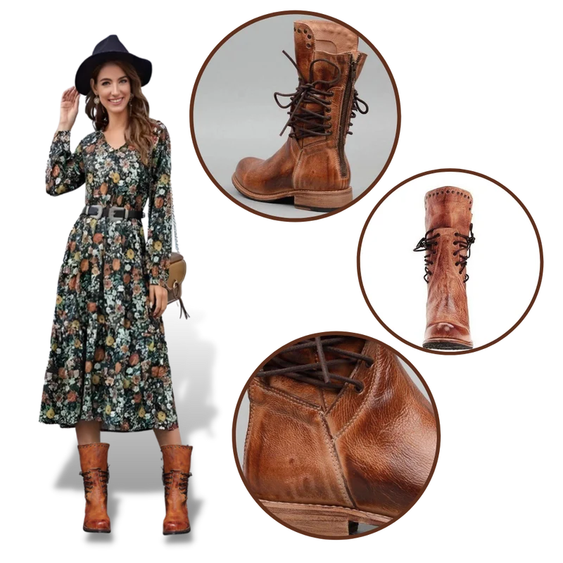 Bottines vintage en cuir PU
