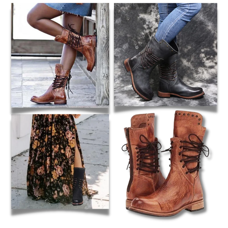 Bottines vintage en cuir PU