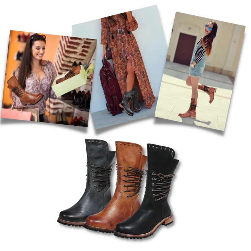 Bottines vintage en cuir PU