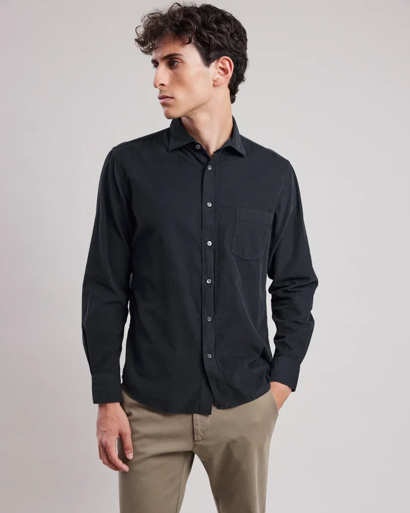 Hartord Chemise Paul en Velours fin Côtelé Carbone