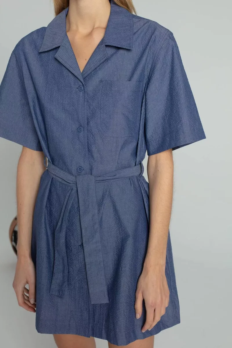 Le Mont Saint Michel Robe Rimay en Seersucker Bleu