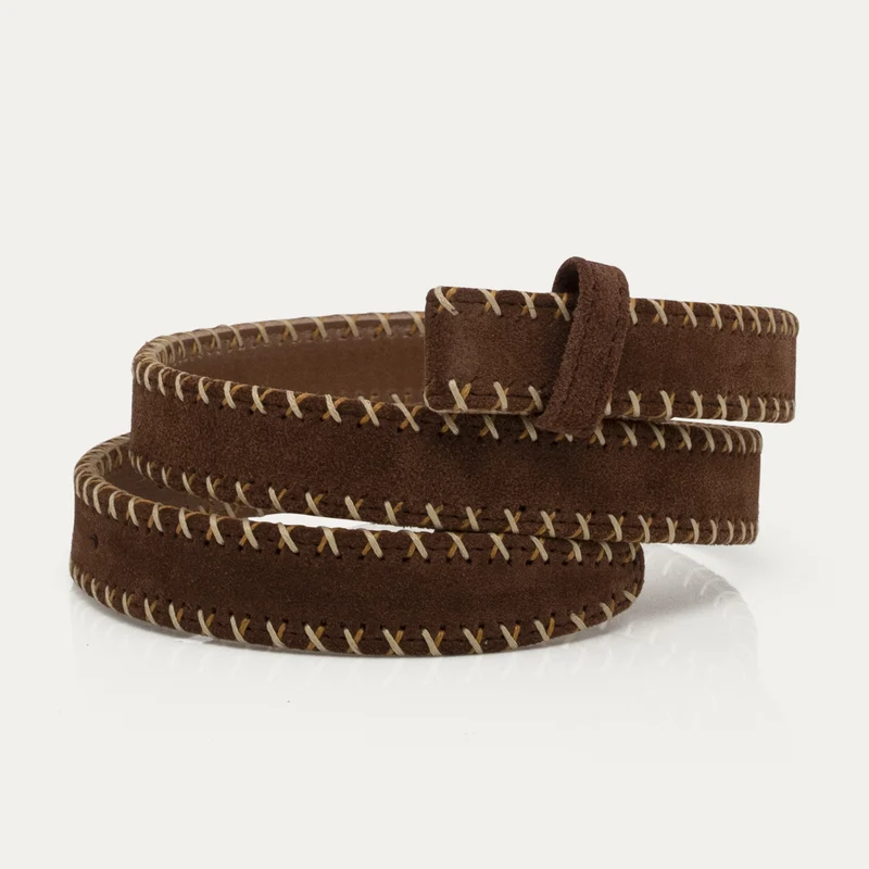 Claris Virot Ceinture Baby Sans Boucle Veau Velours Cognac