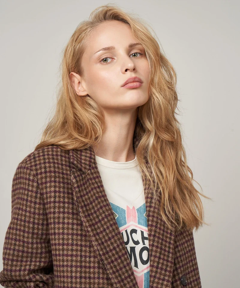 Hartford Veste Velize en laine marron & rose