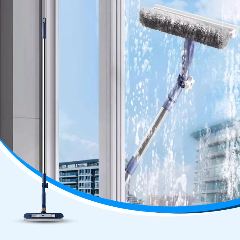 Fensterreiniger mit Teleskopstange 120 cm | Doppelseitig Schwamm + Abzieher | Streifenfrei ohne Leiter, für Schiebe- & Kippfenste