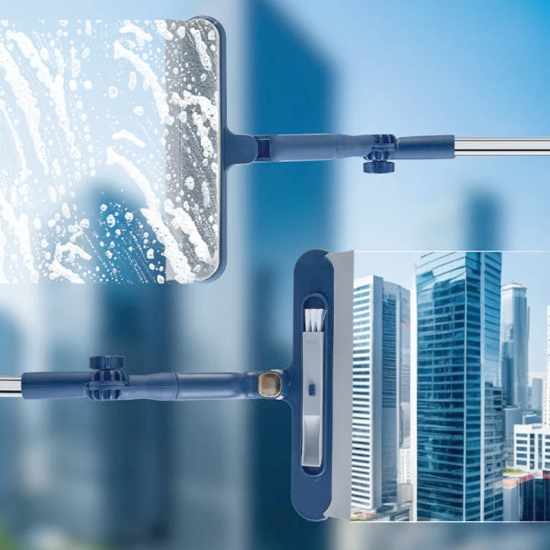 Fensterreiniger mit Teleskopstange 120 cm | Doppelseitig Schwamm + Abzieher | Streifenfrei ohne Leiter, für Schiebe- & Kippfenste