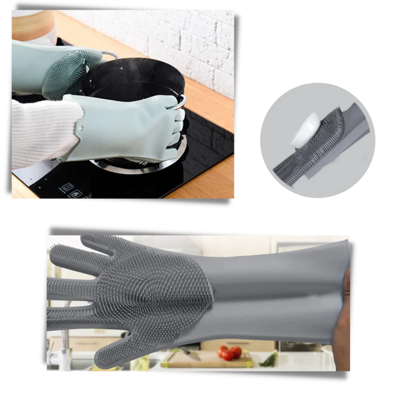 Gants de vaisselle en silicone à usages multiples