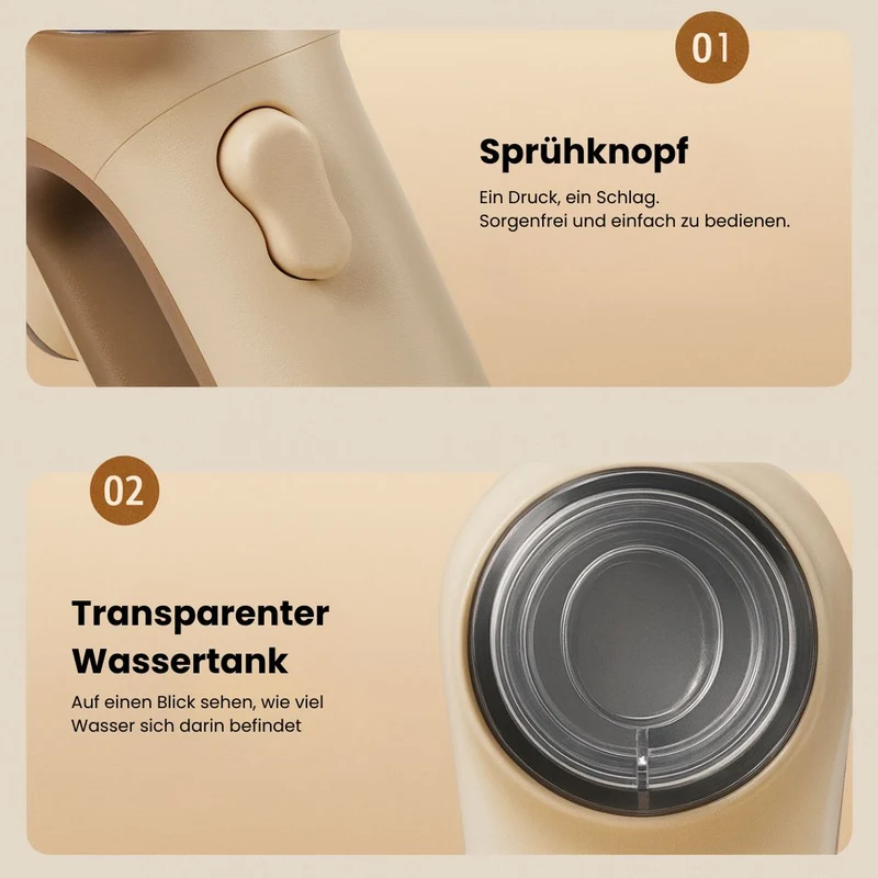 Tragbarer Dampfglätter für Kleidung | Handdampfbügler ohne Bügelbrett | 30 Min Dampfzeit, automatisch schonend | FaltenFrei
