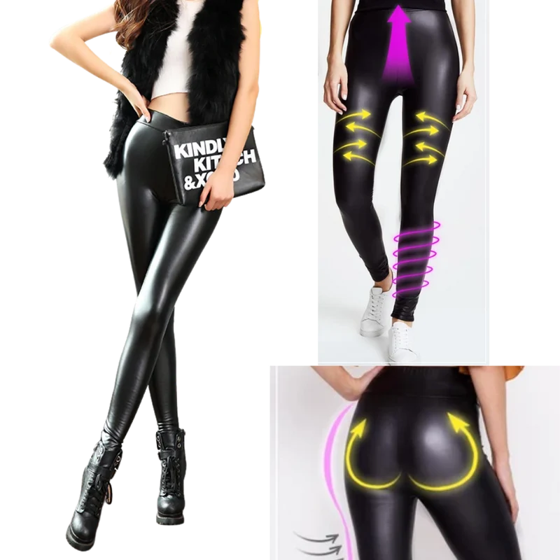 Pantalon en cuir artificiel à taille haute