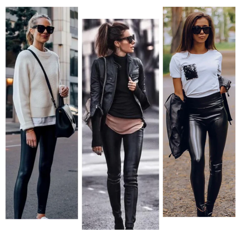 Pantalon en cuir artificiel à taille haute
