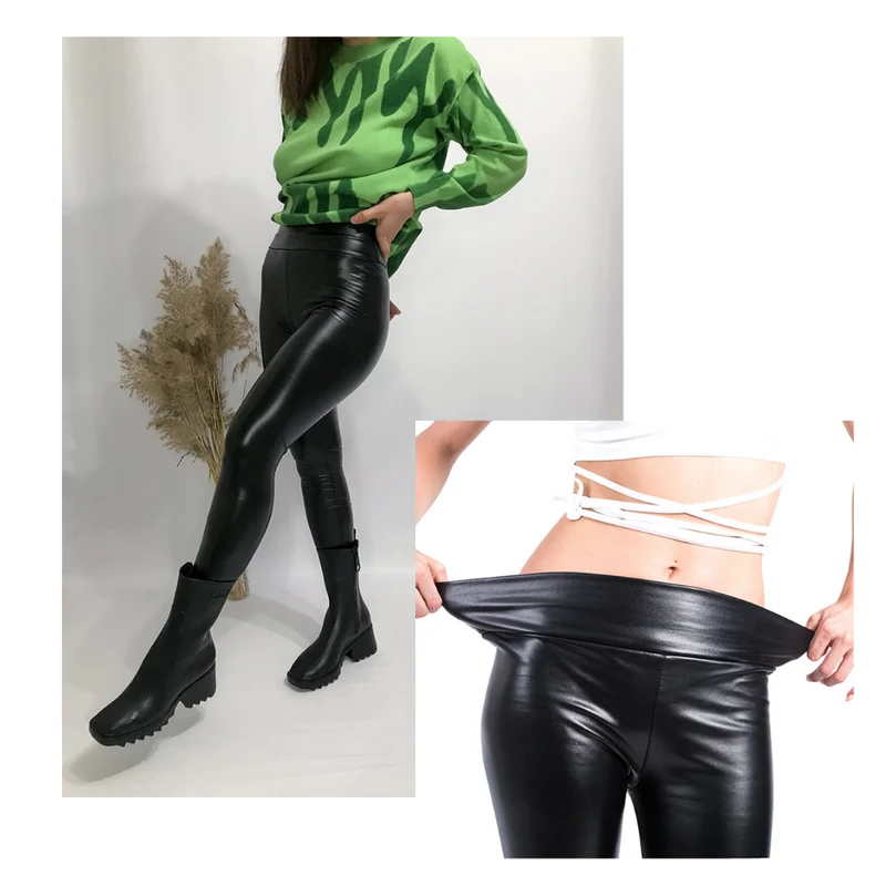 Pantalon en cuir artificiel à taille haute