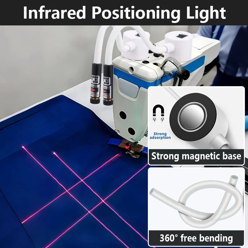 Magnetische Laser-Nähhilfe für Nähmaschine | Gerade Nähte ohne Anzeichnen | Flex-Arm + Ein/Aus-Schalter | Kopf: Linie/Kreuz/Punkt