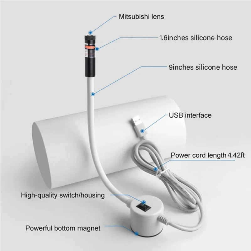 Magnetische Laser-Nähhilfe für Nähmaschine | Gerade Nähte ohne Anzeichnen | Flex-Arm + Ein/Aus-Schalter | Kopf: Linie/Kreuz/Punkt
