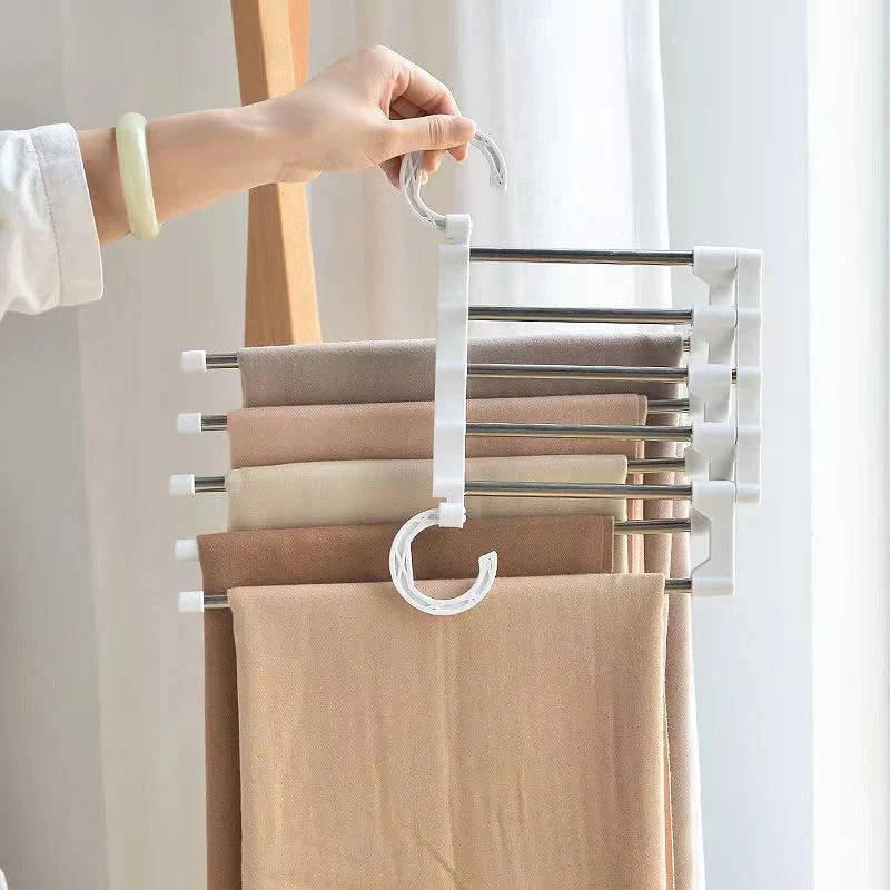 5-in-1 platzsparender Kleiderbügel aus Edelstahl | Bis zu 5 Kleidungsstücke pro Bügel | Horizontal oder vertikal nutzbar | Rutschfeste Enden