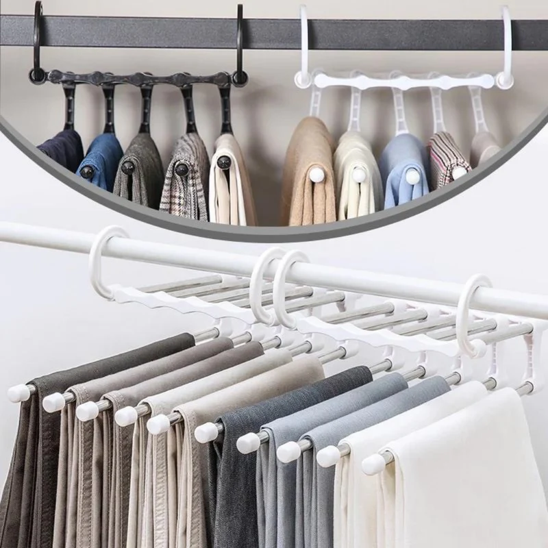 5-in-1 platzsparender Kleiderbügel aus Edelstahl | Bis zu 5 Kleidungsstücke pro Bügel | Horizontal oder vertikal nutzbar | Rutschfeste Enden