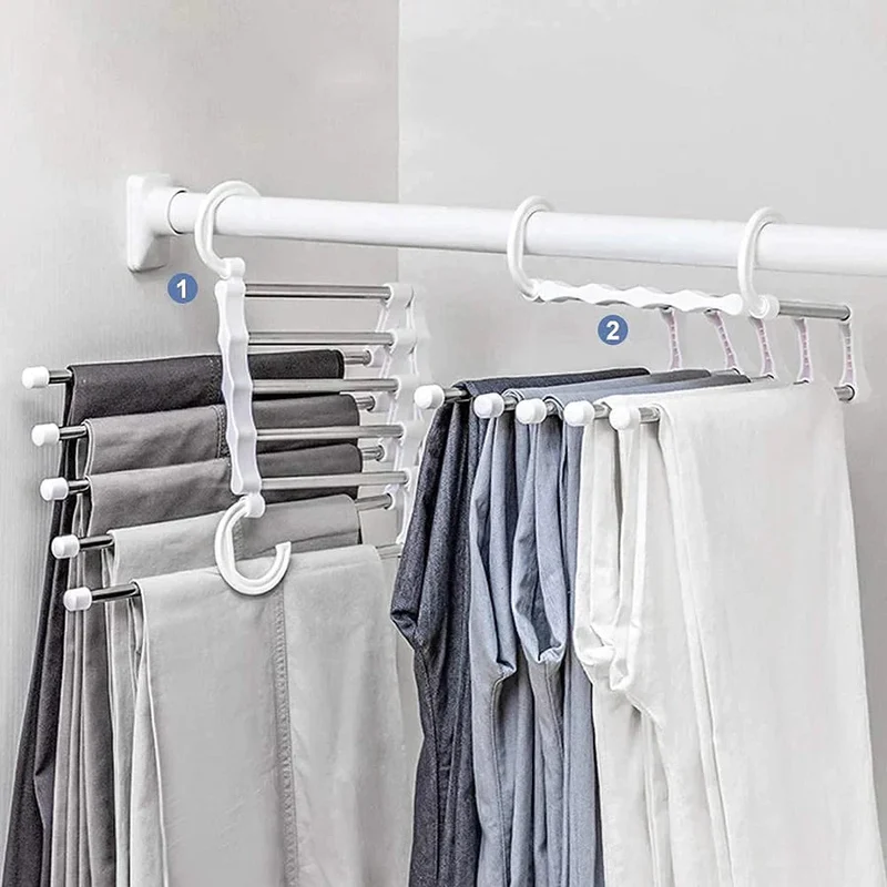 5-in-1 platzsparender Kleiderbügel aus Edelstahl | Bis zu 5 Kleidungsstücke pro Bügel | Horizontal oder vertikal nutzbar | Rutschfeste Enden