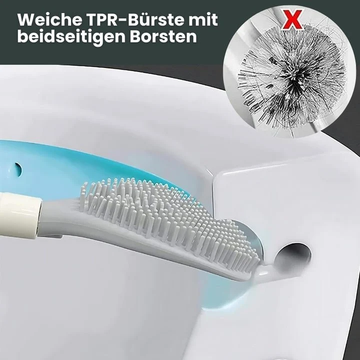 WC-Bürste mit Flüssigkeitsspender & Wandhalter | Flexibler Rundum-Bürstenkopf | Belüfteter Halter gegen Geruch | Grün/Weiß