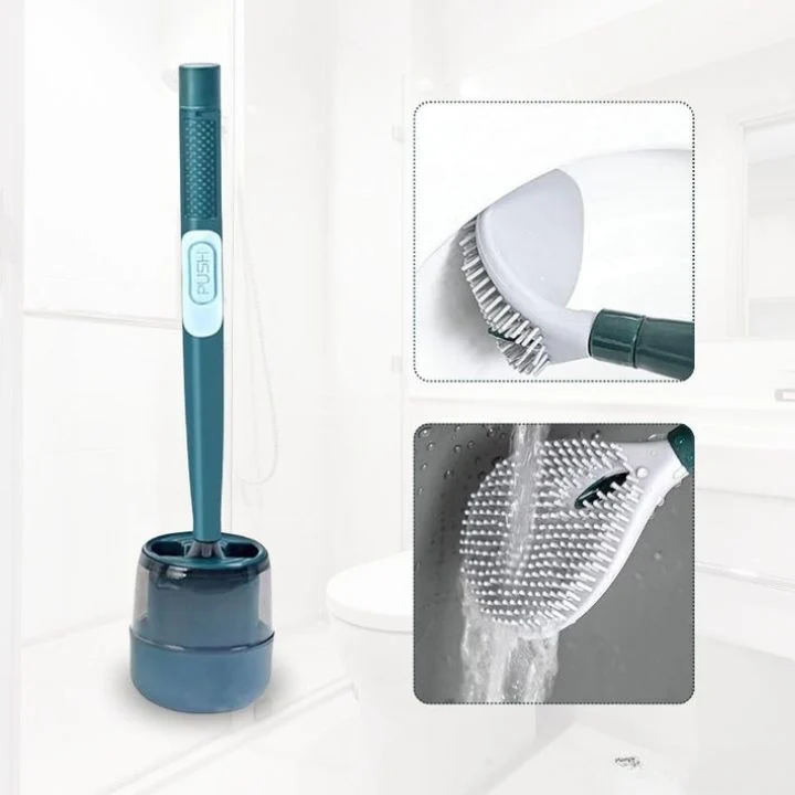 WC-Bürste mit Flüssigkeitsspender & Wandhalter | Flexibler Rundum-Bürstenkopf | Belüfteter Halter gegen Geruch | Grün/Weiß