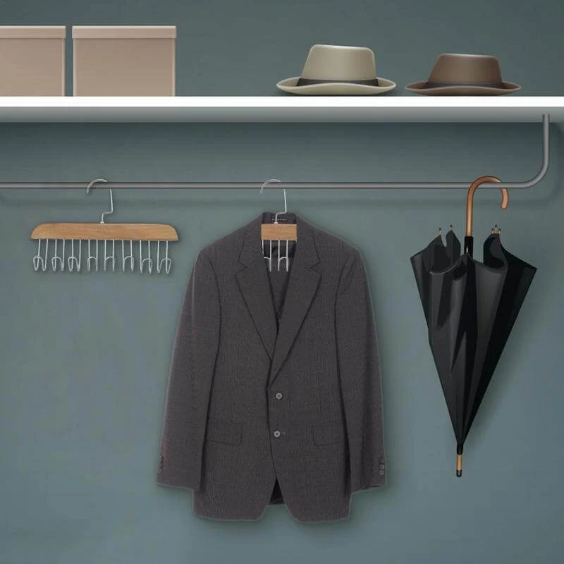 Wandgarderobe mit 8 Haken | Platzsparende Garderobenleiste aus Holz & Stahl | Mehrfach-Haken für Flur, Küche & Bad